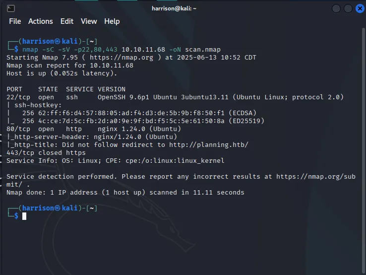 Nmap service version detection output